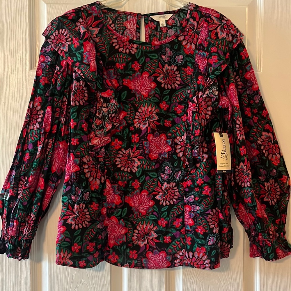 NWT Terra & Sky Floral Boho Style Blouse size 0x(14)